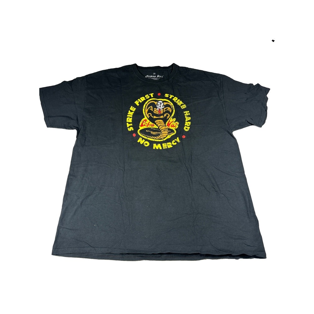 Cobra Kai Strike First Strike Hard No Mercy Men's Black Graphic T-Shirt 2XL